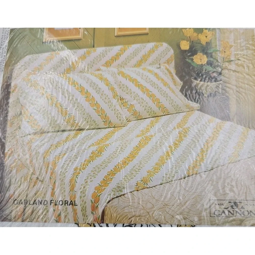 Cannon Monticello 3 Piece Twin Bed Set No Iron Vintage Garland Floral Made In US